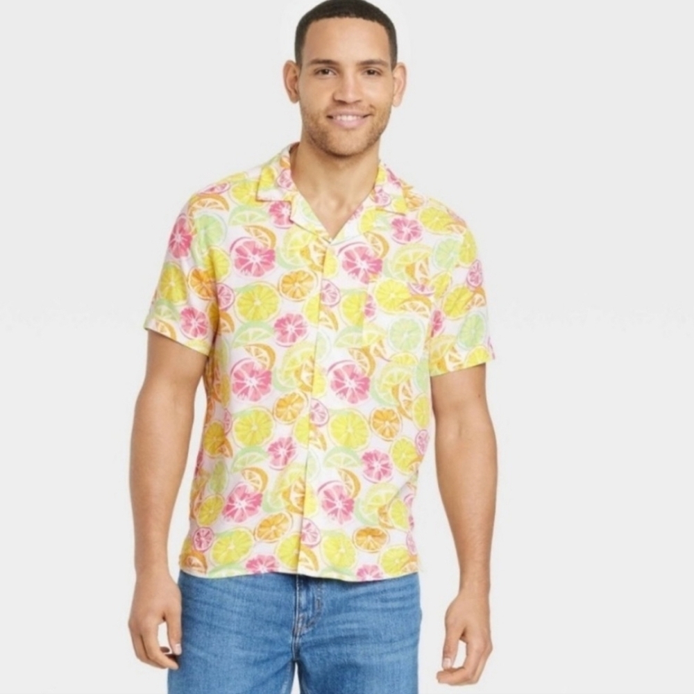 GOODFELLOW & CO. Mens Short Sleeve Citrus Summer Button Down Size Medium